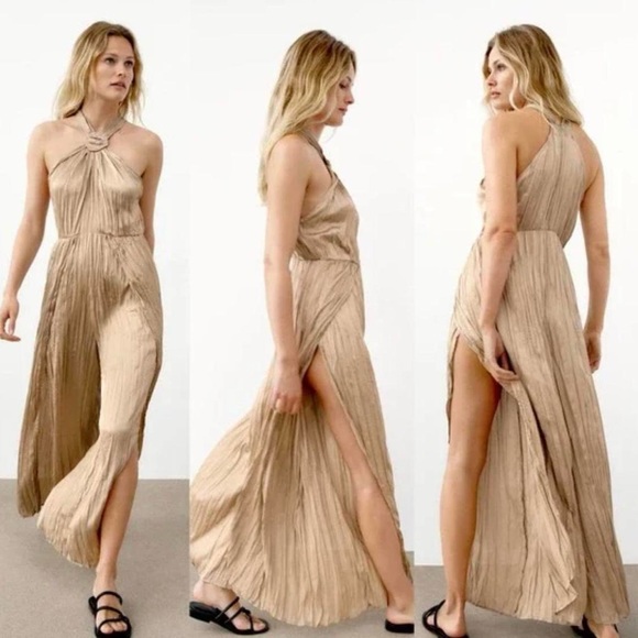 Zara satin effect halter jumpsuit - Picture 1 of 4